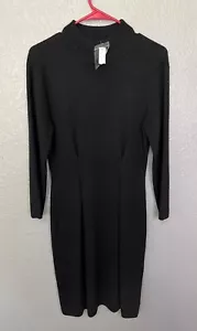 NWT Antonio Melani Black Merino Wool Sweater Dress M Luxury Dark Academia Soft - Picture 1 of 9