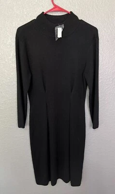 Nuevo con etiquetas Vestido Suéter Antonio Melani Negro Talla M Lana Merino Lujo Cuello Tortuga Midi Foto 1 de 4