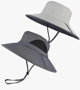 Unisex Grey NWT Einskey Ponytail Sun Wide Brim Large Head Bucket Hat 14” - Picture 1 of 10