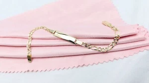 Baby 14K Two Tone Multi Color Gold Diamond Cut Figaro Link ID Bracelet 5.75" L - Picture 1 of 13