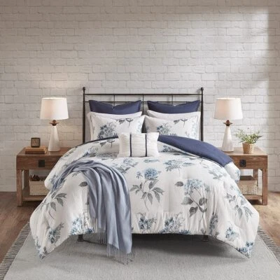 Madison Park Benita Full/Queen 7pc Printed Seersucker Comforter Set, Navy - Image 1 of 2