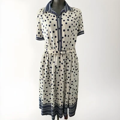 Vestido Lady Carol Of New York Talla 16 Plisado Cinturón Lunares Hecho en EE. UU. De Colección Foto 1 de 4