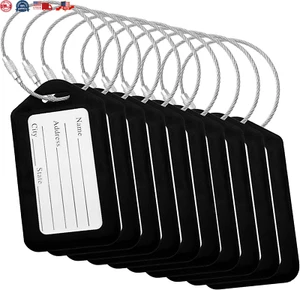 10X Black Luggage Tags for Suitcases Travel Bag Tag Suitcase Baggage Name Label - Picture 1 of 12