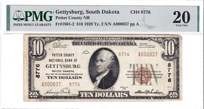 $10 1929 T2 National GETTYSBURG South Dakota SD 🇺🇸 Mega Rare Only 2 on Census! - Image 1 of 2