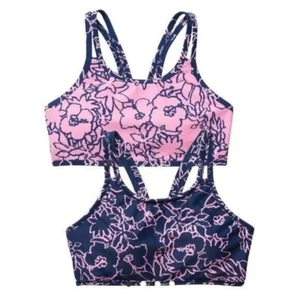 Athleta GIRL Reversible Pool Days Floral Bikini Swim Top XL / 14 Navy Blue Pink - Picture 1 of 3