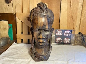 Vintage Hand Carved Wooden Folk Art African Themed Bust Sculpture - Bild 1 von 7