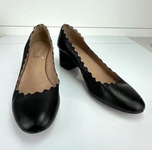 Zapatos Chloe Tacones Festoneados Cuero Negro Talla 36 Hechos en Italia - Imagen 1 de 10