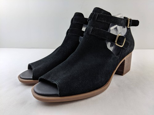 NUOVO UGG Koolaburra Sophy Peep Toe Booty sandalo donna US 9 5 nero fibbia scamosciata