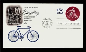 FIRST DAY COVER #U597 15c Bicycling Embossed Stamped Envelope ARTCRAFT U/A 1980 - Picture 1 of 2