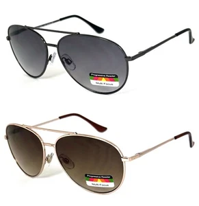 Retro Pilot Metal Frame Progressive Reading Sunglasses 3 Strengths in 1 Reader - Picture 1 of 8