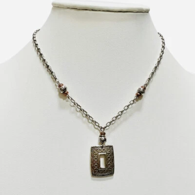 Брайтон медный каньон ожерелье открытый двусторонний прямоугольник подвеска посеребренный - Изображение 1 из 4