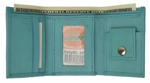 GENUINE LEATHER KIDS SMALL TRIFOLD/MONEY WALLET BY MARSHAL Baby Blue - Picture 1 of 4