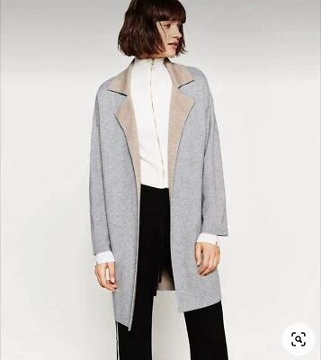 Cárdigan Suéter Largo Zara Gris Tejido Para Mujer Suave Frente Abierto Chaqueta Talla Mediana Foto 1 de 4