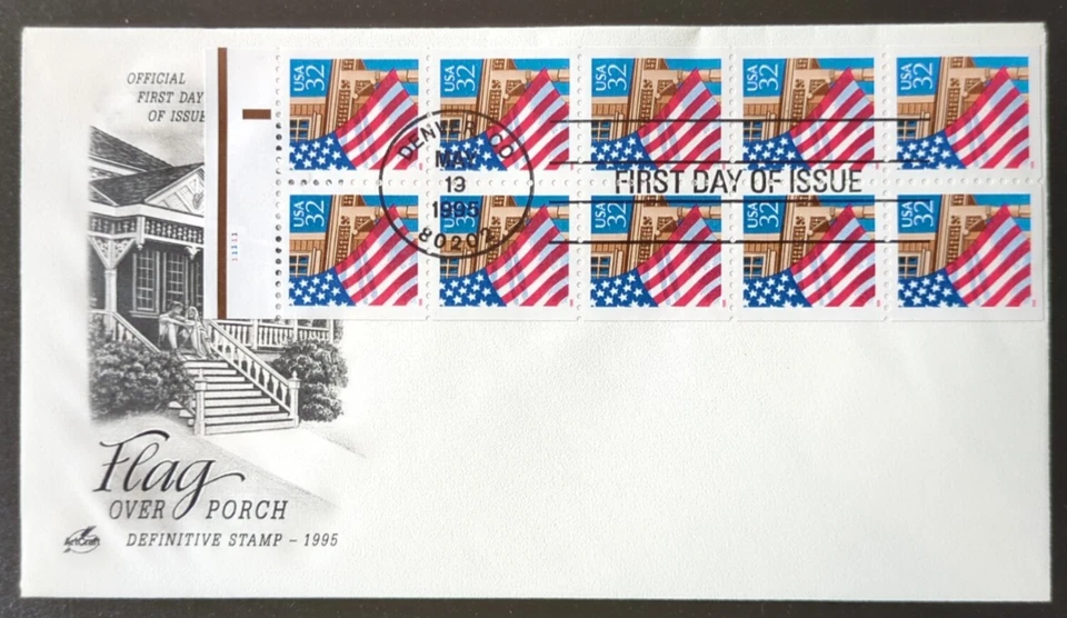 32c  Flag over Porch, Booklet Pane # 2916a FDC 1995 Artcraft - Image 1 of 2