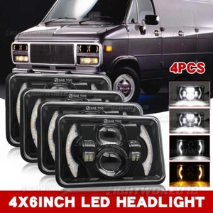 4pcs For GMC C1500 Suburban G2500 G3500 Van 4x6'' LED Headlights Hi/Lo RED DRL - Picture 1 of 12