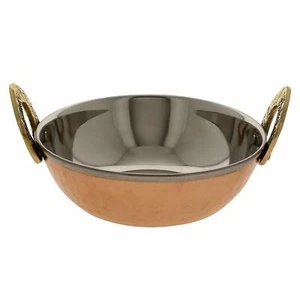 Handmade Copper Steel Dish Serving Kadai Bowl Volume 900 ML for use Serving Dish - Picture 1 of 4