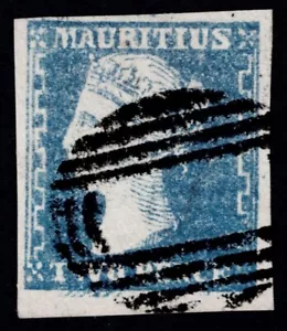 Mauritius 1859 2d Pale Blue Dardenne Feather Retouch SG 44b VFU Cat. £1,200.00 - Picture 1 of 2