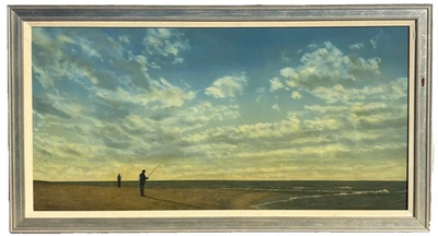 Vintage LYNN BOBOWICK 'Surfcasting FISHING on NANTUCKET Harbor' OIL PAINTING - Image 1 of 4