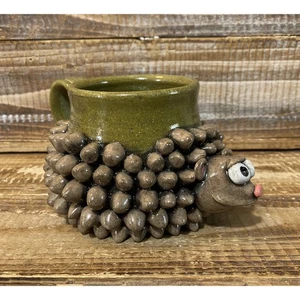 Vintage Glazed Art Pottery Hedgehog Stoneware Coffee Tea Mug Artist Signed - Picture 1 of 17