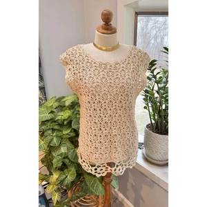 Handknit 100% Cotton Floral Crocheted Top - Picture 1 of 8