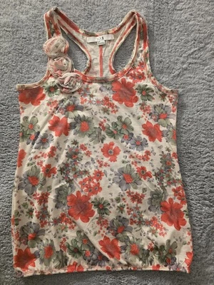 Camiseta sin mangas XXI para mujer pequeña roja gris floral espalda deportiva malla flores adornadas Foto 1 de 4