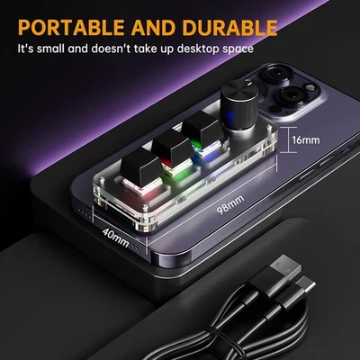 Kompakte 3 Tasten RGB Macro Pad programmierbare Mini Tastatur für Gamer und Str - Bild 1 von 4