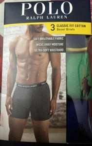 authentic polo ralph lauren 3 Classic Fit Cotton Boxer Briefs Size Med - Picture 1 of 7
