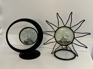 Rustikaler Kerzenhalter Sonne & Mond Metall mit Glasgesicht Kerzenhalter 2er Set - Bild 1 von 9