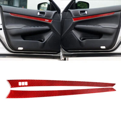 2Pcs For Infiniti G37 Sedan 2010-13 Red Carbon Fiber Front Door Panel Cover Trim Foto 1 de 4