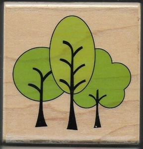 STAMPABILITIES rubber stamp 3 SIMPLE TREES  wood mounted - Picture 1 of 2