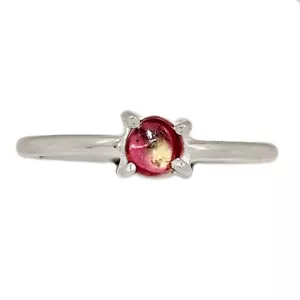 Natural Watermelon Tourmaline Slice 925 Sterling Silver Ring Jewelry s.7 CR67833 - Picture 1 of 1