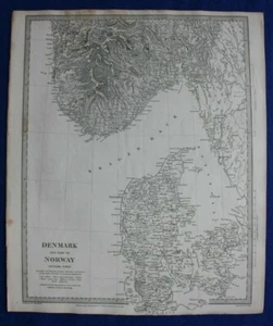 DENMARK AND PART OF NORWAY, original antique map, SDUK, 1844 - Picture 1 of 5
