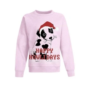 Hanes Dog Happy Howliday Sparkle Long Sleeve Girls’ Sweatshirt Top Size M 7/8 - Picture 1 of 5