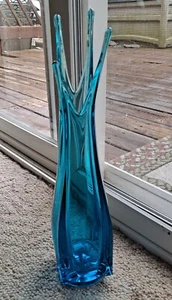 Vtg Blue Le Smith Swag Glass Vase 4 Toe 13in. Beautiful  - Picture 1 of 7