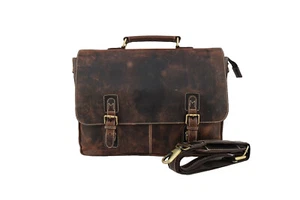 16 In Buffalo Leather Office Briefcase Messenger Bag Laptop Satchel Shoulder Bag - Picture 1 of 9