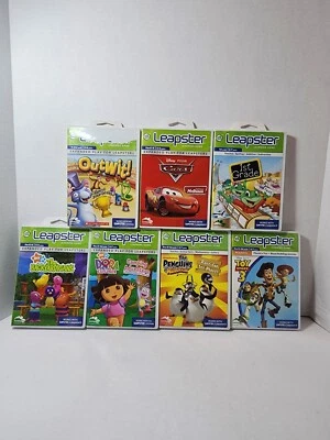 7X LEAPSTER LEARNING GAMES FINDING Toy Story, Dora, Outwit, Cars W/ CASES! - Image 1 of 4