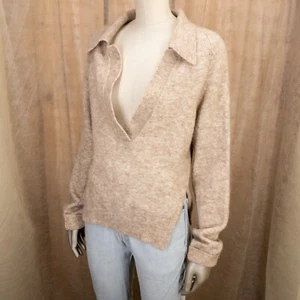 Nanushka Sweater Bambi Relaxed V Neck Polo Alpaca Super Fine Wool Blend Beige - Picture 1 of 12