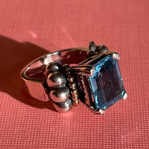 Vintage One Owner LAGOS Caviar Blue Topaz Ring / 925 Silver 18 KT Gold / 6.75 - Picture 1 of 9