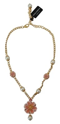 DOLCE & GABBANA Necklace Gold Tone Floral Crystals Pink Embellished RRP 1500usd - Image 1 of 4