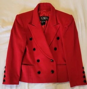 ESCADA Margaretha Ley Blazer Red Double-Breasted Women's Size 34 Wool Cropped - Picture 1 of 23