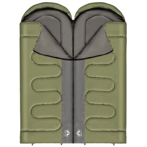 2 Person Double Sleeping Bag For Adults Large Army Green Hiking Camping - Picture 1 of 7