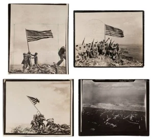 1945 IWO JIMA IZAMIENTO DE BANDERA x 4 fotos originales de época fotografías vintage Segunda Guerra Mundial - Imagen 1 de 9