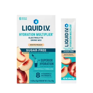 Liquid IV White Peach Hydration Sugar Free Electrolyte Drink Mix 6 Packet - Picture 1 of 5