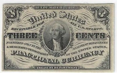 3rd Issue Fractional Currency 3c .... Very Choice Uncirculated - Image 1 of 2