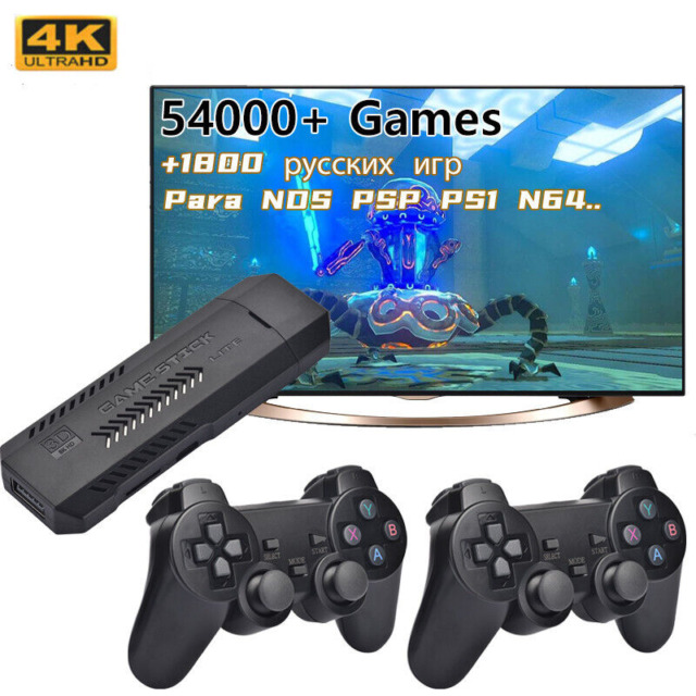 Console de videogame 2.4G duplo controlador sem fio Game Stick 4K 1000