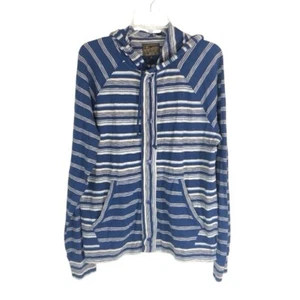 Lucky Brand Mens Blue Striped Button Up Cotton Drawstring Hoodie Sweatshirt Y2K - Picture 1 of 7