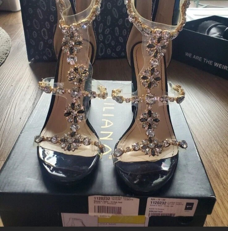 Zapatos para mujer Liliana Taylor-19 transparentes negros con joyas talla 7,5 punta abierta” Foto 1 de 4