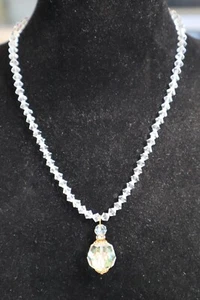VTG Crystal Clear Bicone Faceted Bead Necklack Choker Faceted Glass Pendant - Picture 1 of 6