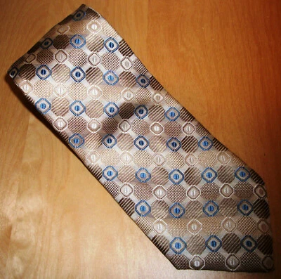 Corbata de cuello de seda platino beige y azul jacquard para hombre 59,5" de largo x 3,9" de ancho (D503) Foto 1 de 4