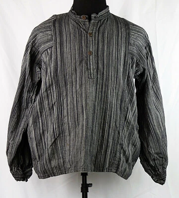 Camisa campesina de algodón con cuello de banda a rayas negras Lost Horizons M - Hecha en Nepal Foto 1 de 3